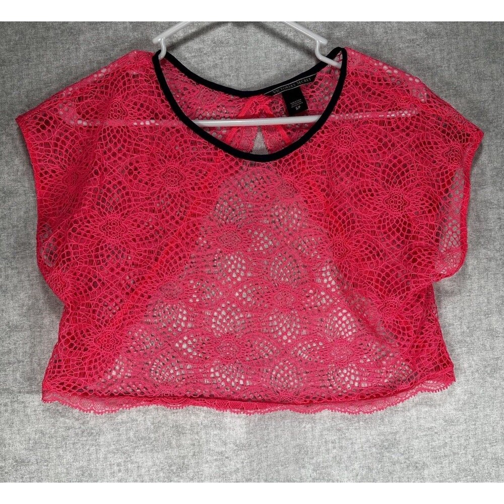 VICTORIA'S SECRET ~Small ~ Neon Pink OPEN BACK Cropped Lace Swim Coverup